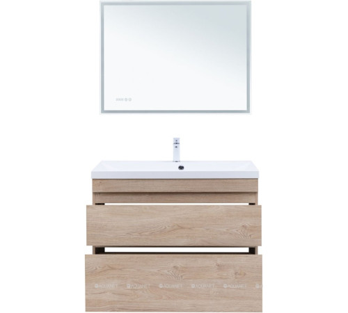 Тумба с раковиной Aquanet Нота new 100 напольная 2 ящика дуб светлый 00345807