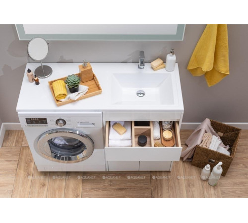 Тумба с раковиной Aquanet Токио 120 R напольная 1 ящик 2 фасада белый глянец 00239210