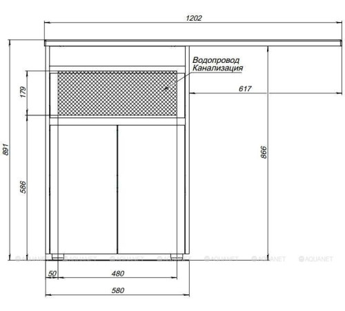 Тумба с раковиной Aquanet Токио 120 R напольная 1 ящик 2 фасада белый глянец 00239210