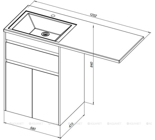 Тумба с раковиной Aquanet Токио 120 R напольная 1 ящик 2 фасада белый глянец 00239210
