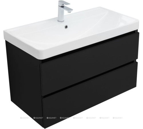 Тумба с раковиной Aquanet Вега 2.0 90 черная 2 ящика с раковиной Ирис 00344743