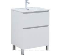 Тумба с раковиной Aquanet Вега 60 Flat напольная 2 ящика белый глянец 00345380