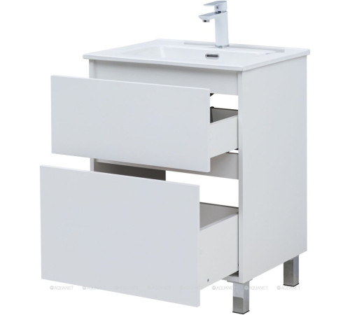 Тумба с раковиной Aquanet Вега 60 Flat напольная 2 ящика белый глянец 00345380