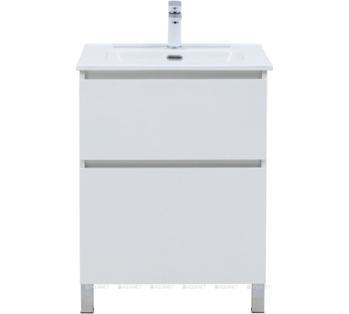 Тумба с раковиной Aquanet Вега 60 Flat напольная 2 ящика белый глянец 00345380