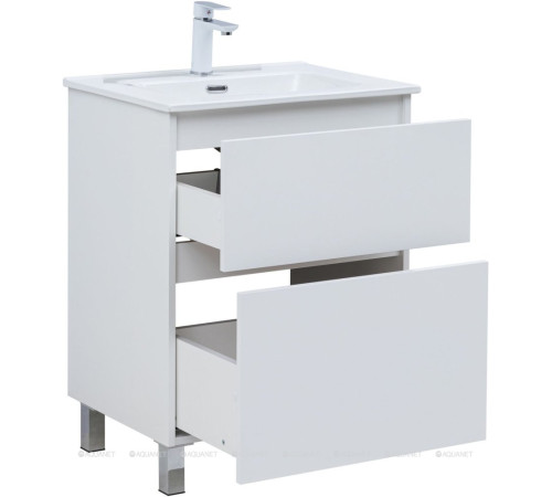 Тумба с раковиной Aquanet Вега 60 Flat напольная 2 ящика белый глянец 00345380