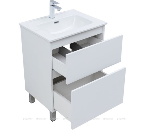 Тумба с раковиной Aquanet Вега 60 Flat напольная 2 ящика белый глянец 00345380