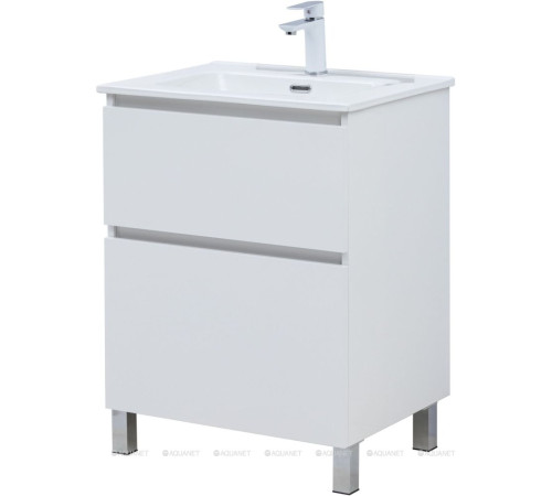 Тумба с раковиной Aquanet Вега 60 Flat напольная 2 ящика белый глянец 00345380