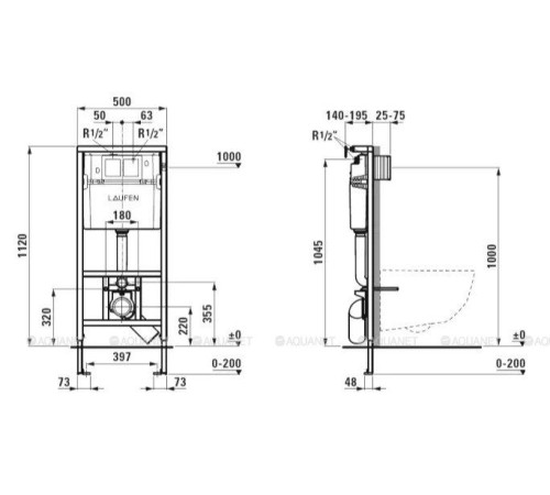 Комплект унитаз Laufen Pro сиденье микролифт инсталляция кнопка 8.6996.6.000.000.R