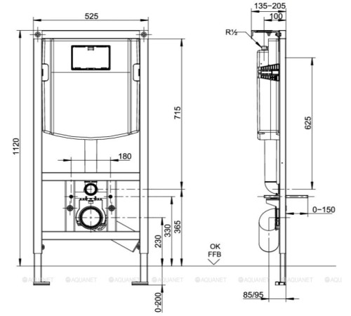 Унитаз подвесной Villeroy & Boch Architectura с сиденьем, инсталляцией и клавишей 307739