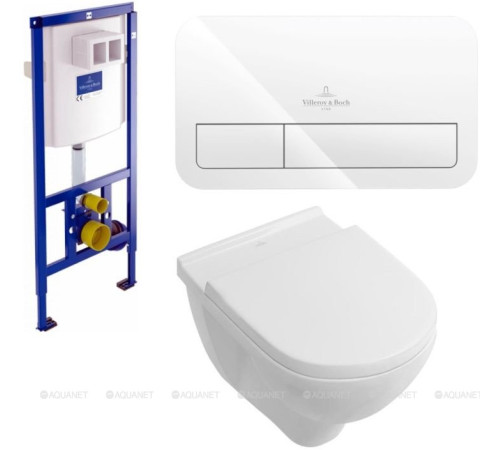Комплект унитаз подвесной Villeroy & Boch O.novo с сиденьем инсталляцией и клавишей белой 5660HR01/92246100/92249068