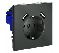 Розетка с заземлением и со шторкой и 2хUSB type A, без рамки Voltum S70 VLS040406