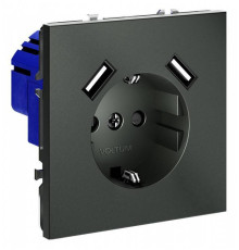 Розетка с заземлением и со шторкой и 2хUSB type A, без рамки Voltum S70 VLS040406