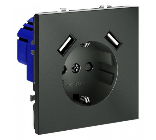 Розетка с заземлением и со шторкой и 2хUSB type A, без рамки Voltum S70 VLS040406