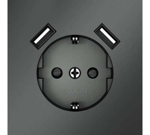Розетка с заземлением и со шторкой и 2хUSB type A, без рамки Voltum S70 VLS040406