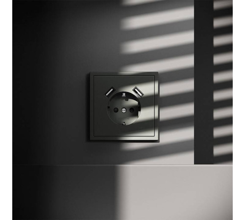 Розетка с заземлением и со шторкой и 2хUSB type A, без рамки Voltum S70 VLS040406