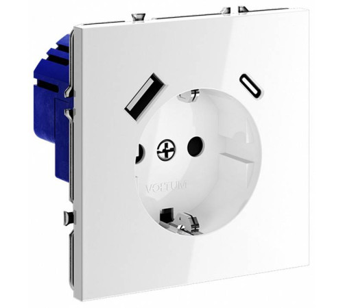 Розетка с заземлением и со шторкой и 2хUSB type A и C, без рамки Voltum S70 VLS040501