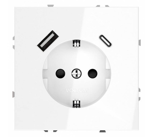 Розетка с заземлением и со шторкой и 2хUSB type A и C, без рамки Voltum S70 VLS040501
