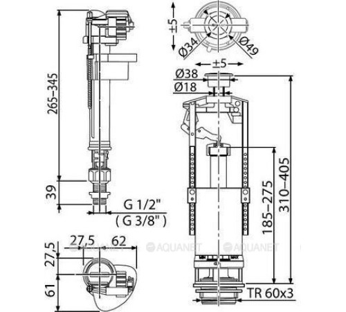 Выпускной комплект AlcaPlast SA2000SK 1/2 со стоп-кнопкой и впускным механизмом A18 SA2000SK 1/2 CHROM