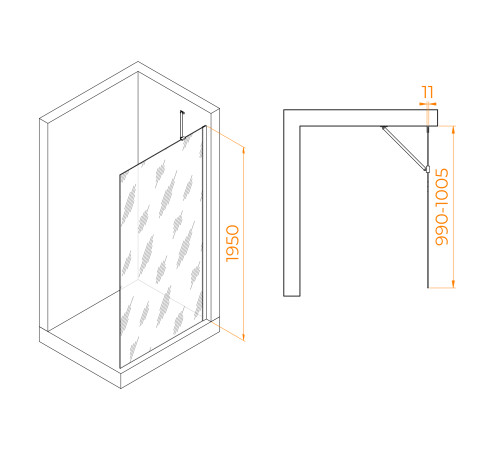 Душевая перегородка RGW WA-102 1000x1950 мм хром 351010210-11