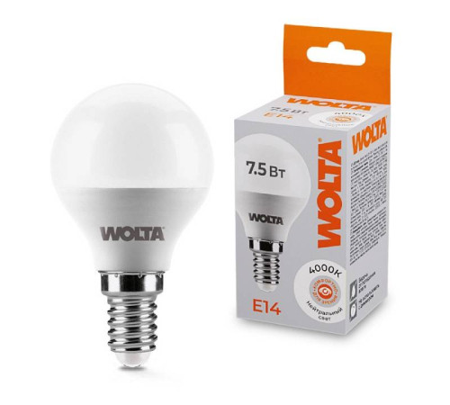 Лампа светодиодная Wolta E14 7.5Вт 4000K 25S45GL7.5E14