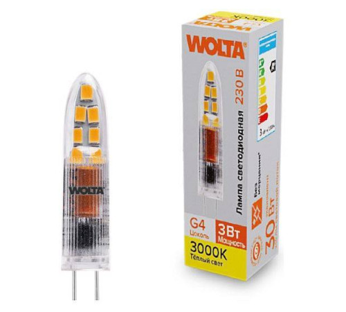Лампа светодиодная Wolta G4 3Вт 3000K WSTD-JC-220V3W3KG4-P