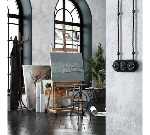 Выключатель двухклавишный с корпусом Werkel Vintage хром, черный W5822051