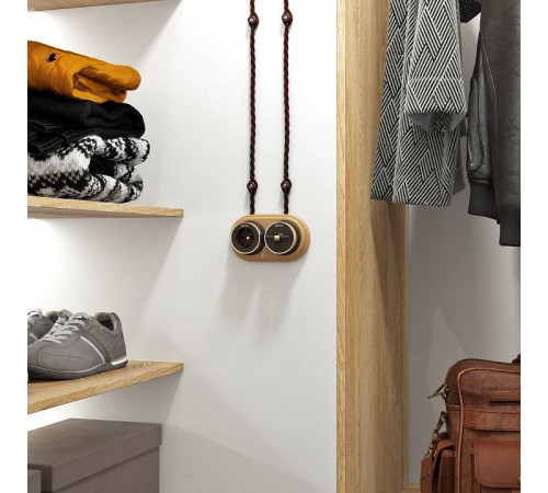 Выключатель двухклавишный с корпусом Werkel Vintage мокко, хром W5822052