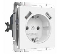Розетка с заземлением и с шторками и 2хUSB, без рамки Werkel белый матовый W1171561