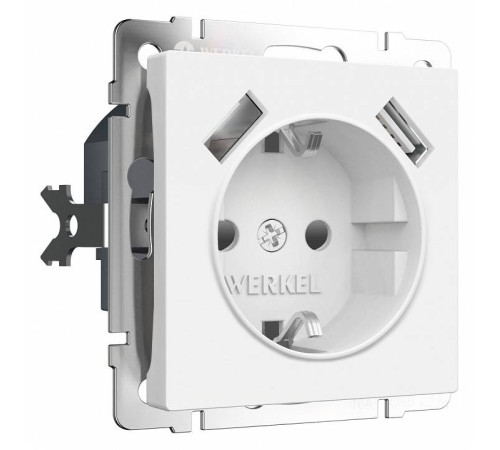 Розетка с заземлением и с шторками и 2хUSB, без рамки Werkel белый матовый W1171561