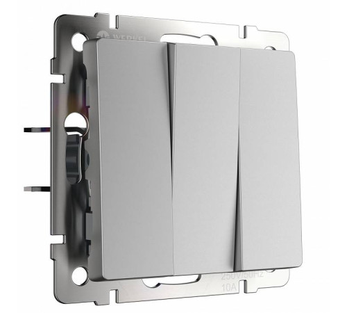 Выключатель трехклавишный без рамки Werkel серебряный матовый W1130065