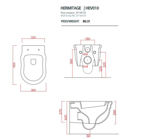 Унитаз подвесной Artceram HERMITAGE 36х55 см белый HEV010 01 00