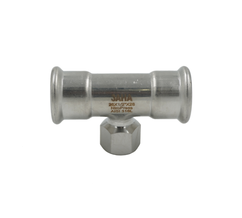 Тройник SANHA NiroPress AISI 316L ВПр-ВР-ВПр 28x1/2x28 69130G281228.3