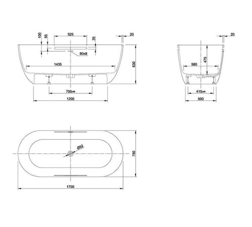 Ванна отдельностоящая Knief Lotus 170х75х63 см Stone Click-Clack с ручками белая матовая 0600-610-01