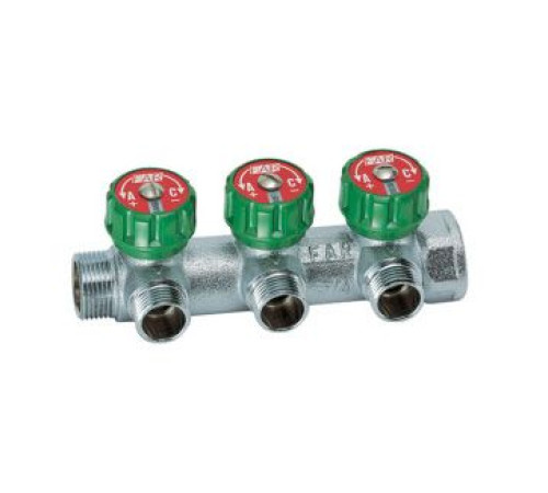 Коллектор латунный хромированный FAR 3/4 ВР-НР 3 отвода 1/2 HP EU плоское уплотнение FK38223412UN