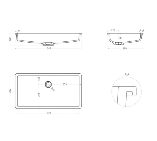 Раковина Salini Marea 10 75х40 см S-Sense белый глянцевый 1802110G