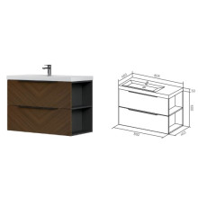 Тумба подвесная Aqman 892x453x600 мм орех AQM900690TL