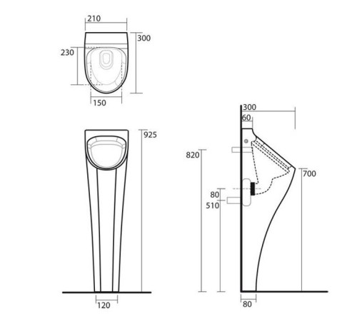 Писсуар напольный Kerasan Aquatech с сифоном и креплением белый 373001