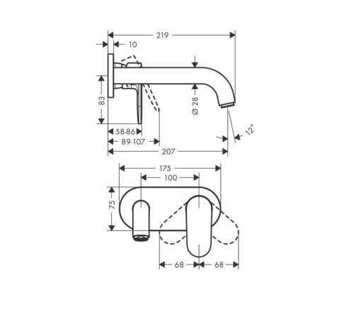 Смеситель для раковины Hansgrohe Vernis Shape настенный излив 204 мм хром 71578000