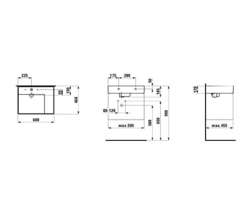 Раковина Laufen Kartell 60x46x12 см без отверстия без перелива полка справа белая 8.1033.4.000.112.1