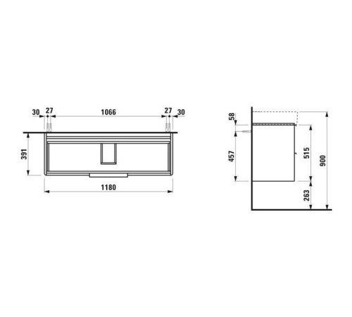 Тумба с раковиной Laufen Base 118х39х53 см подвесная 2 ящика белый матовый 4.0247.2.110.260.1 / 8.1028.9.000.104.1