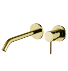 Смеситель для раковины Fima Carlo Frattini Spillo Up настенный излив 21 см брашированное золото F3051WLX8OS