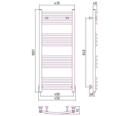 Полотенцесушитель водяной Сунержа Аркус 400x1000 мм без покрытия 00-0251-1040