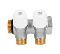 Коллектор латунный никелированный Hoobs 1х2х1/2 EK регулируемый 2 выхода белые маховики HB-6200E7N1004W2A