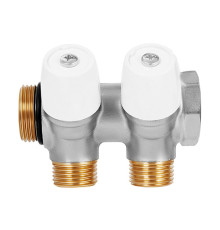 Коллектор латунный никелированный Hoobs 1х2х1/2 EK регулируемый 2 выхода белые маховики HB-6200E7N1004W2A