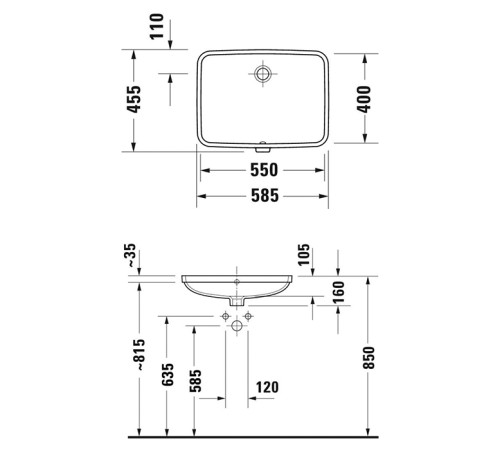 Раковина встраиваемая снизу Duravit No.1 55х40 см без отверстия белый глянцевый 03945500282/03955500282
