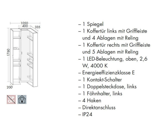 Шкаф-пенал Burgbad Sys30 40х33.5х176 см подвесной с зеркалом HSHD040464