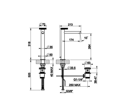 Смеситель для раковины Gessi Anello высокий с длинным изливом с донным клапаном хром 63305#031