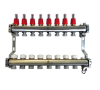 Коллекторный блок из нержавеющей стали Gekon 1x3/4 EK 8 выходов со сливными кранами и воздухоотводчиками GK 72108