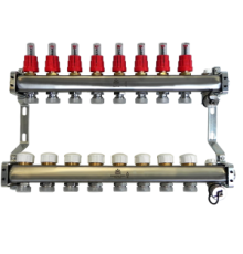 Коллекторный блок из нержавеющей стали Gekon 1x3/4 EK 8 выходов со сливными кранами и воздухоотводчиками GK 72108