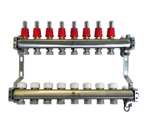 Коллекторный блок из нержавеющей стали Gekon 1x3/4 EK 8 выходов со сливными кранами и воздухоотводчиками GK 72108